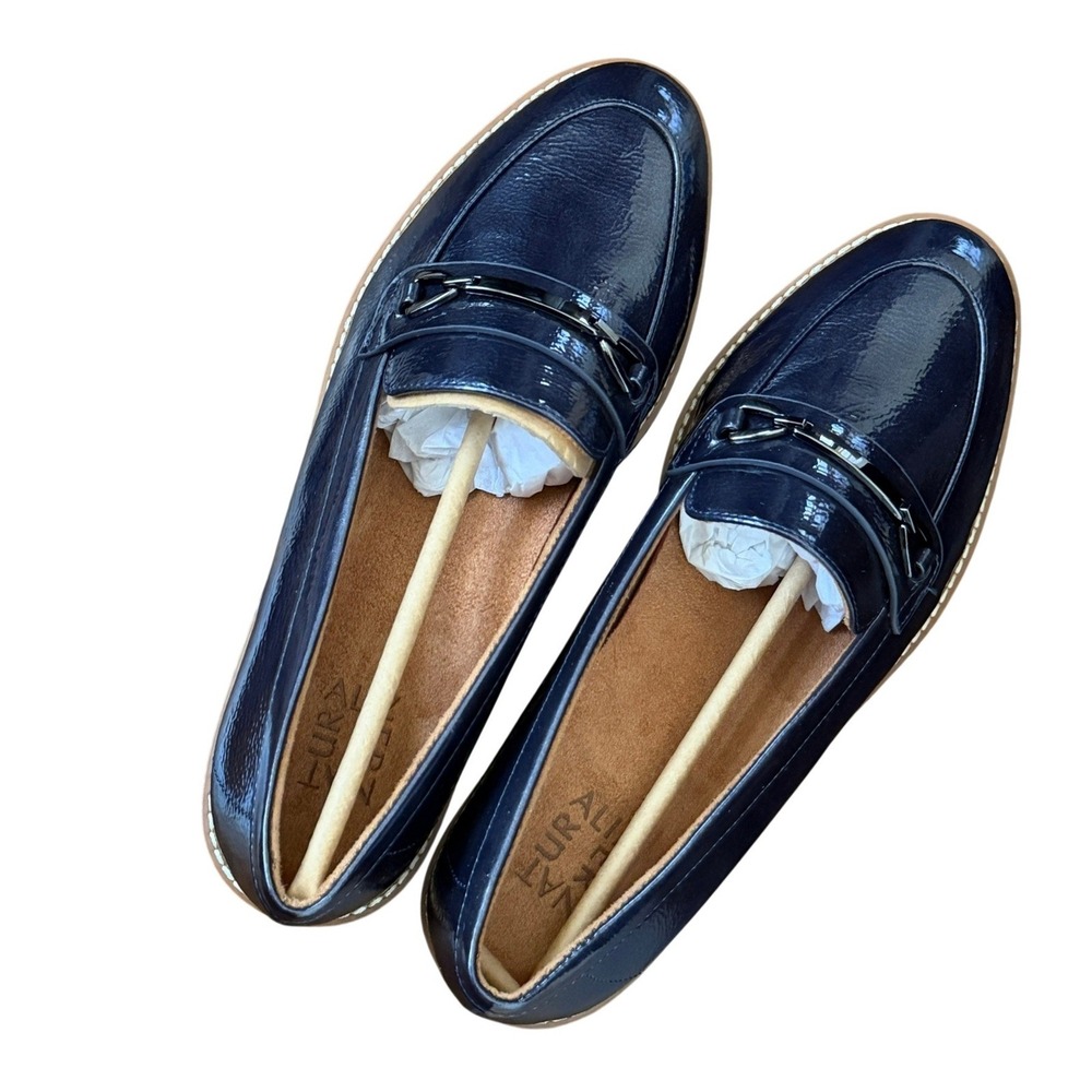 Naturalizer Women Elin Midnight Blue Patent Loafer 9W Comfort Career Shoes Wedge - Picture 7 of 7